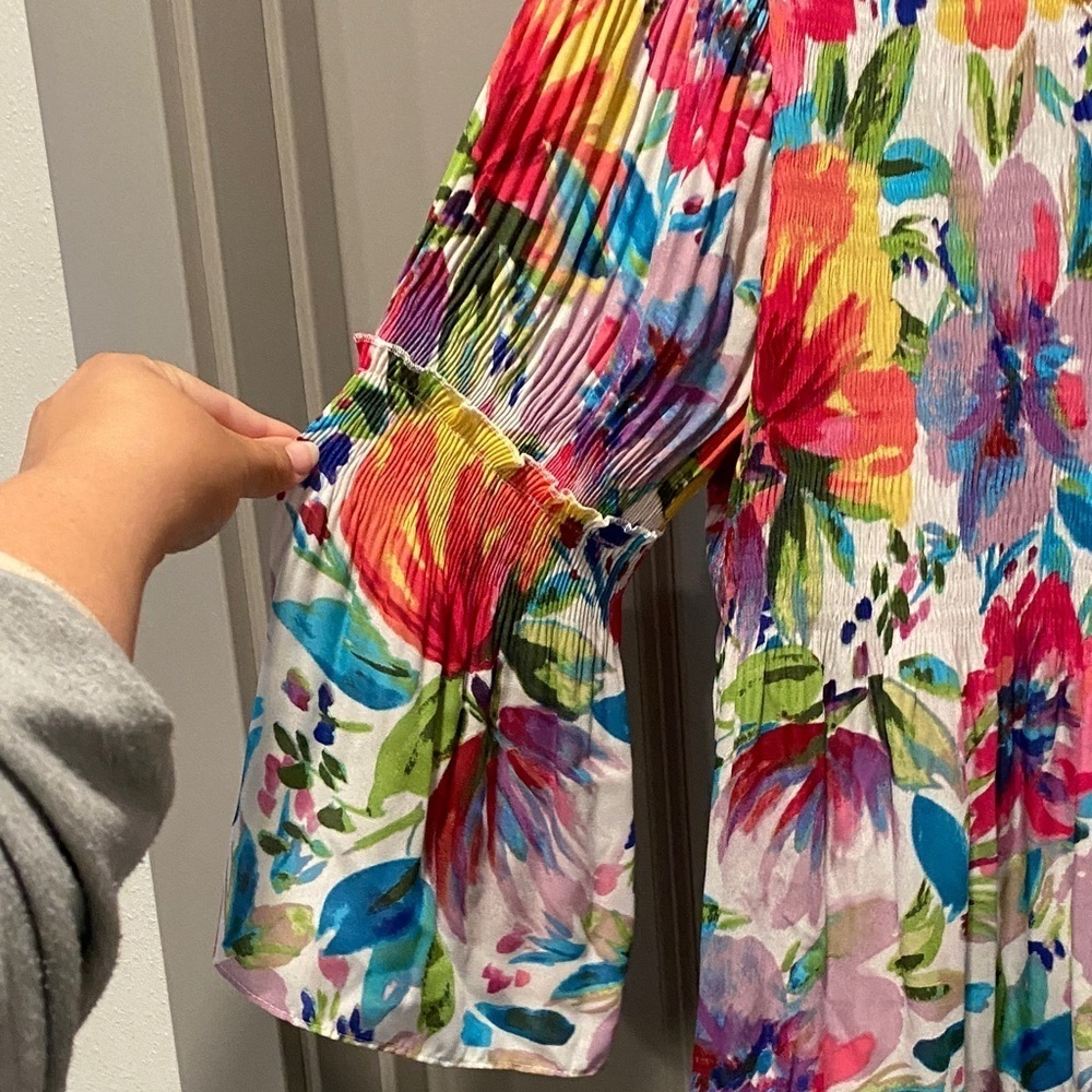 Spense Floral Blouse Large Ruffle V-Neck Flared Sleeve Lightweight Top - Picture 3 of 7